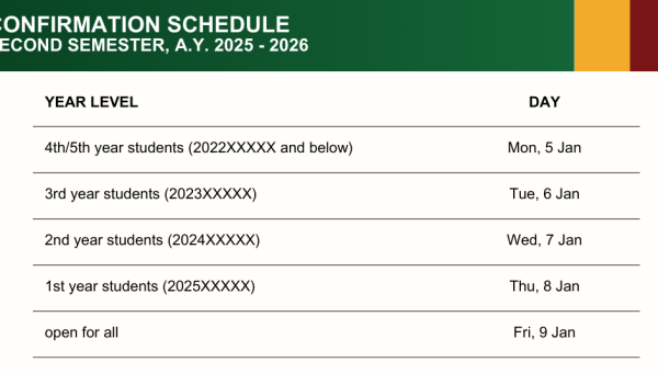 Schedule for Confirmation of Subjects – Second Semester, AY 2025–2026